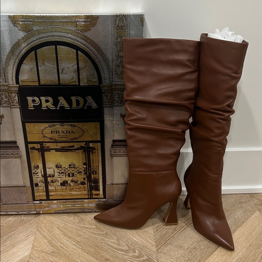 Vince Camuto Chestnut Brown Slouch Knee-High Leather Boots